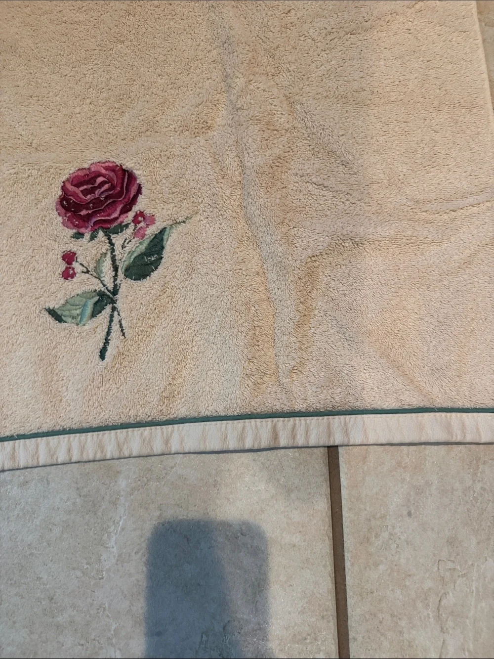 Towels Embroidered Pink Rose Cream Bath Towels Set of 2